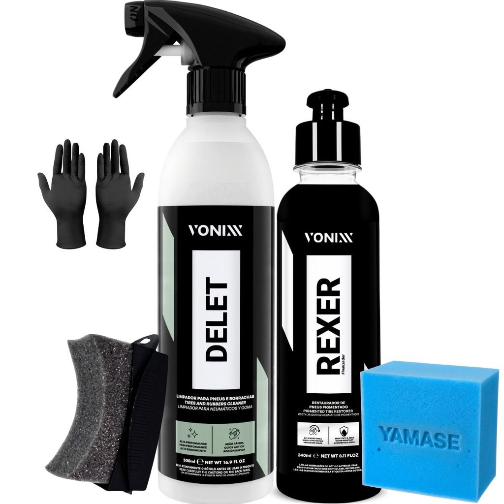 Kit Pneu pretinho Rexer 240ml Delet 500ml  Aplicador de pretinho