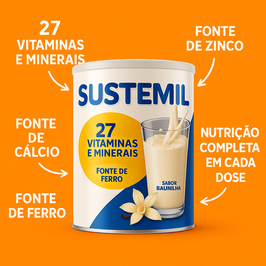 Sustemil 400g Enriquecido com 27 Vitaminas e Minerais Proteínas Energia Imunidade Saúde Coração — imagem 2 de 2