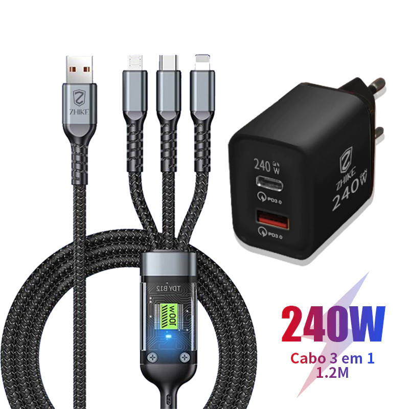 3 Em 1 Cabo 1,2 Metros Para Tipo C Micro USB V8 A6 Carregamento Rápido Punk Com Carregador De 280 W