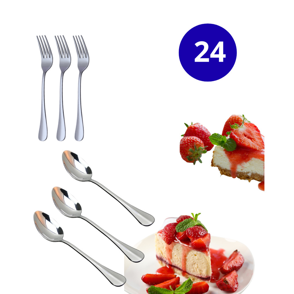 KIT 24 TALHERES DE SOBREMESA AÇO INOX - 12 GARFO SOBREMESA + 12 COLHERES SOBREMESA