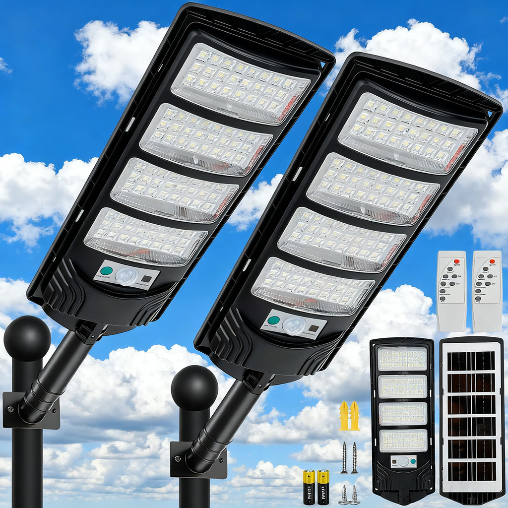 Kit 2 Luminária Solar Poste Potente 600W Com Controle em Oferta na Shopee