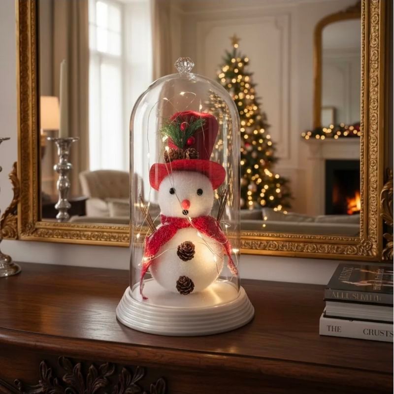 Boneco de Neve Globo de Neve de Natal Luminária Natalina Enfeite de Mesa Arranjo de Natal Iluminado
