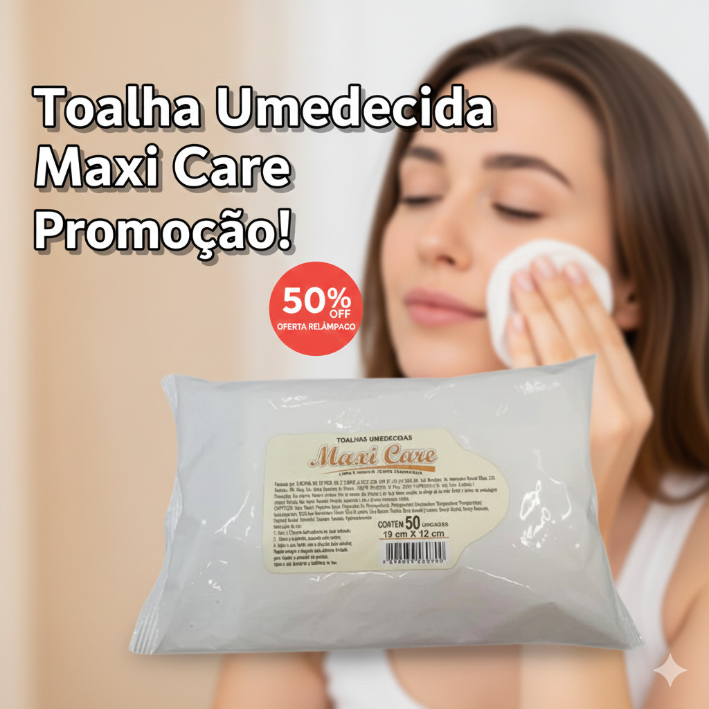 Toalha Umedecida Maxi Care Eurofral 50 Unidades | Hipoalergênica, Sem Álcool e com Aloe Vera | Limpeza Suave