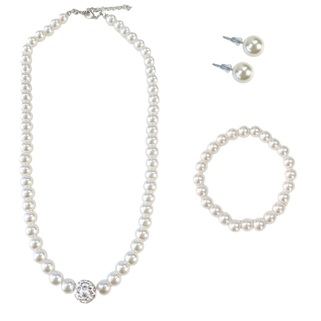 Conjunto Brincos Pulseira e Colar Pérola Bijuteria Fina Elegante Casamento Festa Social