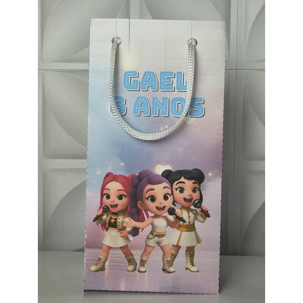 Sacolinhas Personalizadas Guerreiras do KPOP M para Festa Infantil – Com Nome e Idade – Lembrancinha