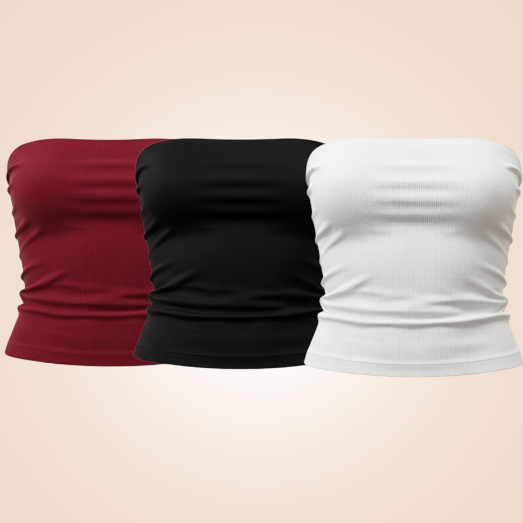 Kit 3 Top Tube Cropped Faixa Forrado Suplex Alta Qualidade Casual Academia Tomara que caia em Oferta na Shopee