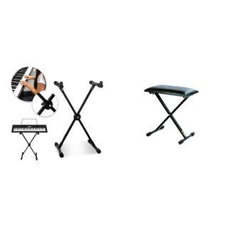 Suporte para Teclados X10 com Banqueta BXS, Estrutura de Aço em X, Ajustável, Preto