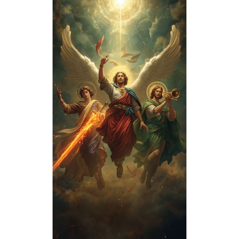 QUADRO DECORATIVO PLACA MDF- TRES ARCANJOS PROJETORES