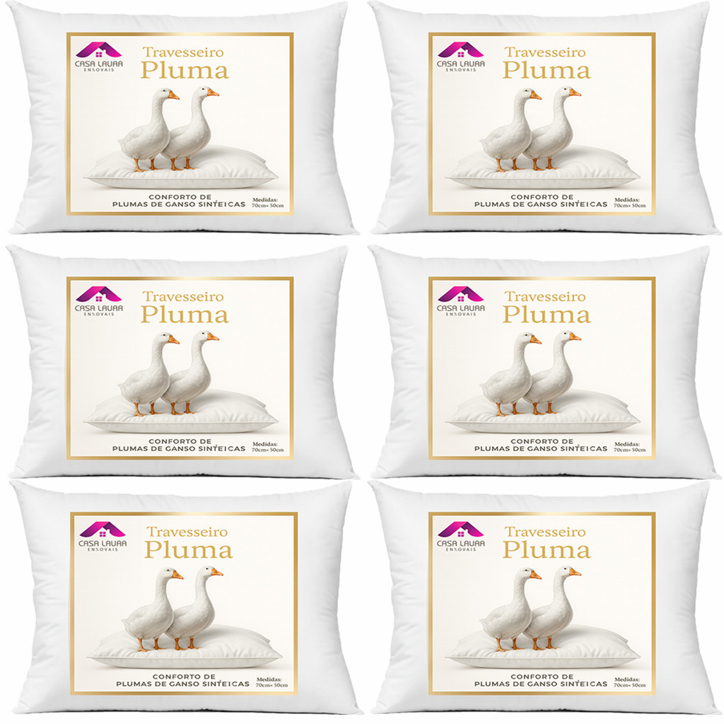 Kit 6 Travesseiros Pluma de Ganso Descanso Antiácaros 70x50cm Sintético em Oferta na Shopee
