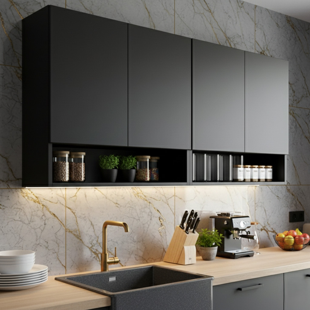 QUEIMA DE ESTOQUE - Armário Suspenso Funcional para Cozinha com 4 Portas e Nicho em Oferta na Shopee