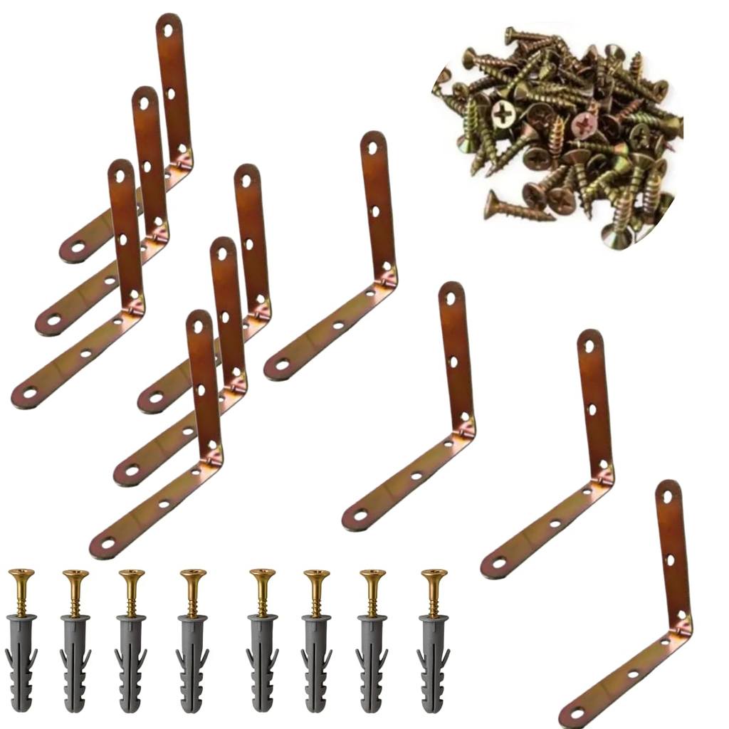 Kit Cantoneira L Reforço Moveis 10x10 com Parafusos 4 cm, 4x16mm e Buchas Reforçar Moveis e Prateleiras Trilo de Cortina