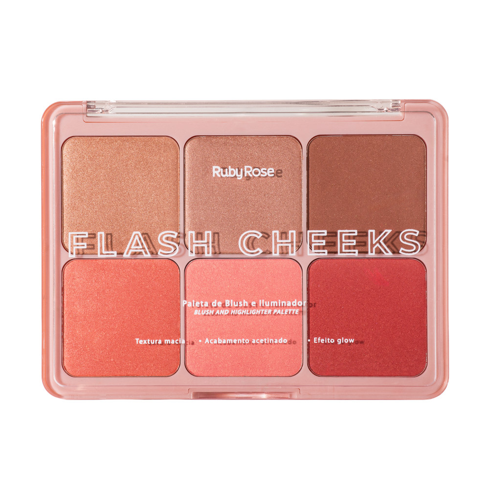 Ruby Rose - Paleta de Blush e Iluminador Flash Cheeks  (HB-M1000) - Box C/12 Unidades