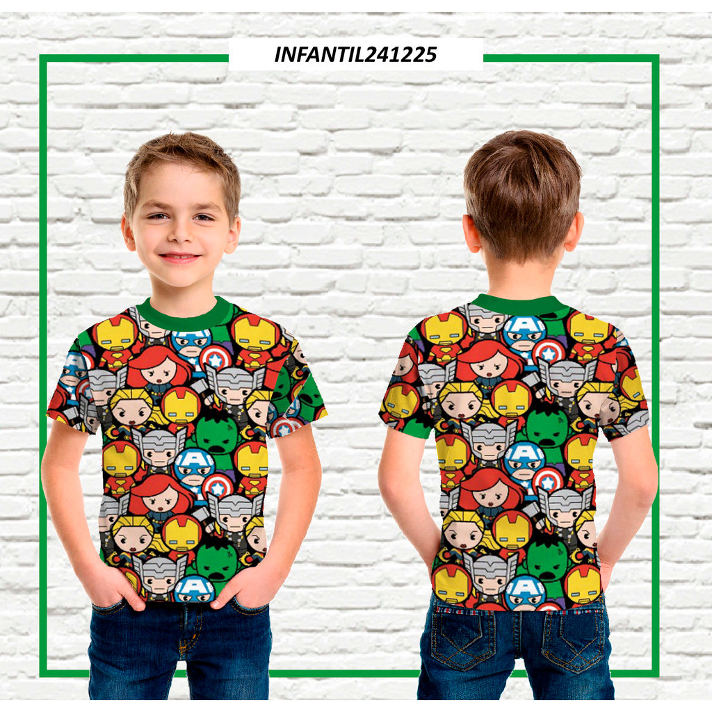 Camiseta Infantil Mini Vingadores em tecido Dryfit em Oferta na Shopee