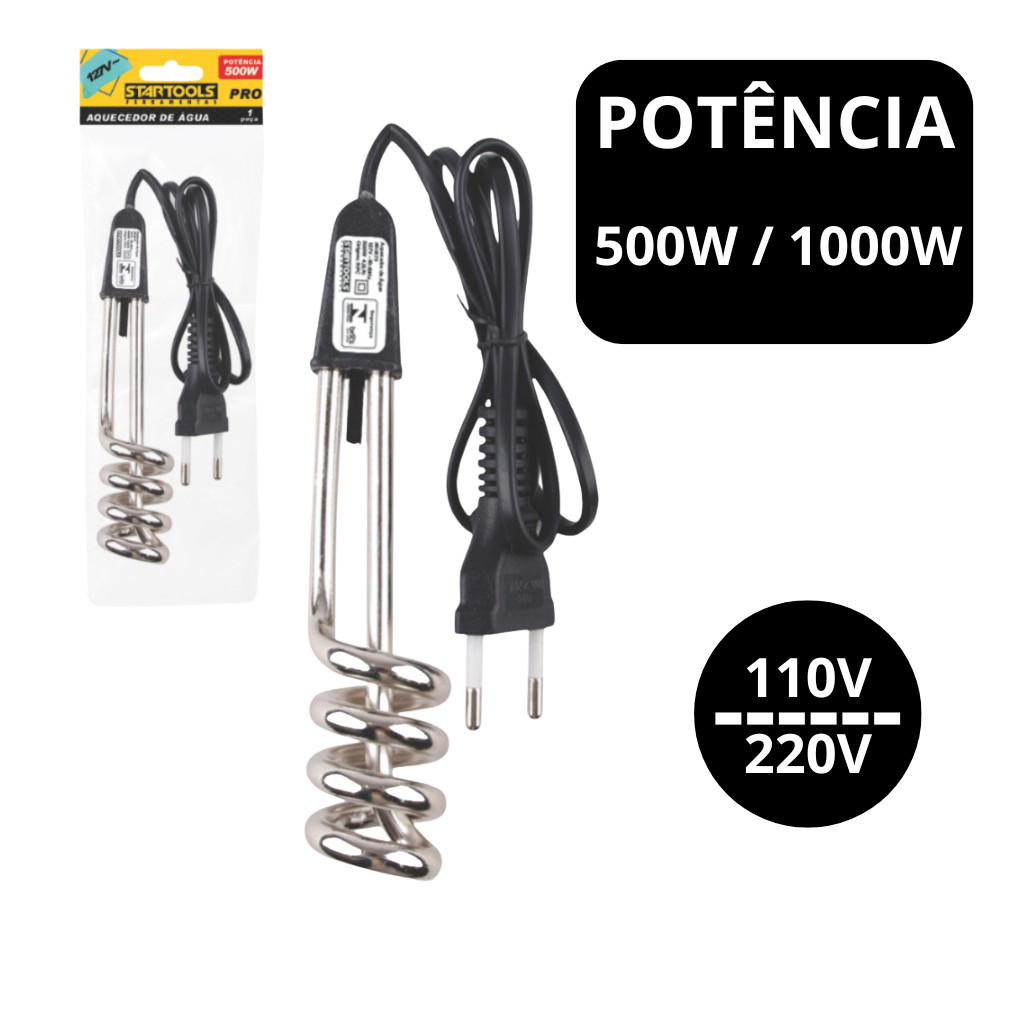 Aquecedor Ebulidor De Água Elétrico  Portátil Rabo Quente 500 ou 1000 Watts Mergulhão StarTools