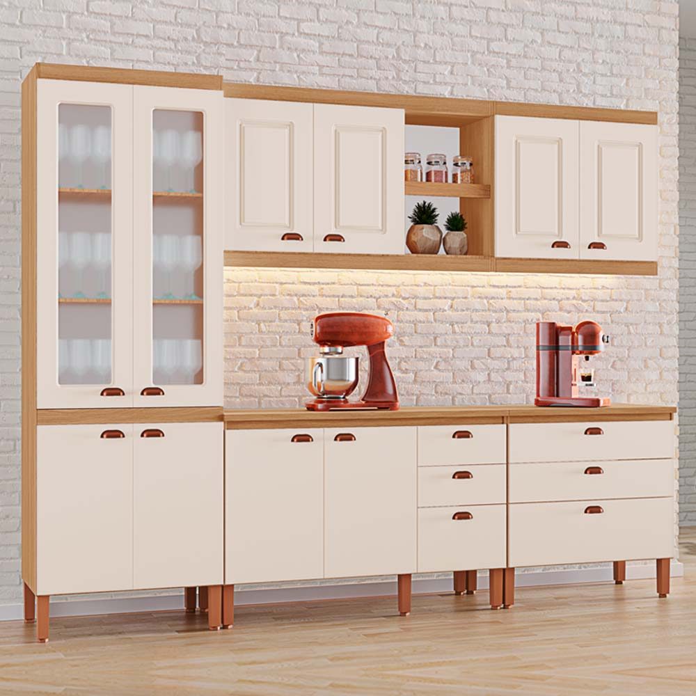 Armário de Cozinha Jessica Tuboarte 100% MDF com 2 Balcões Independentes 10 Portas e 6 Gav...