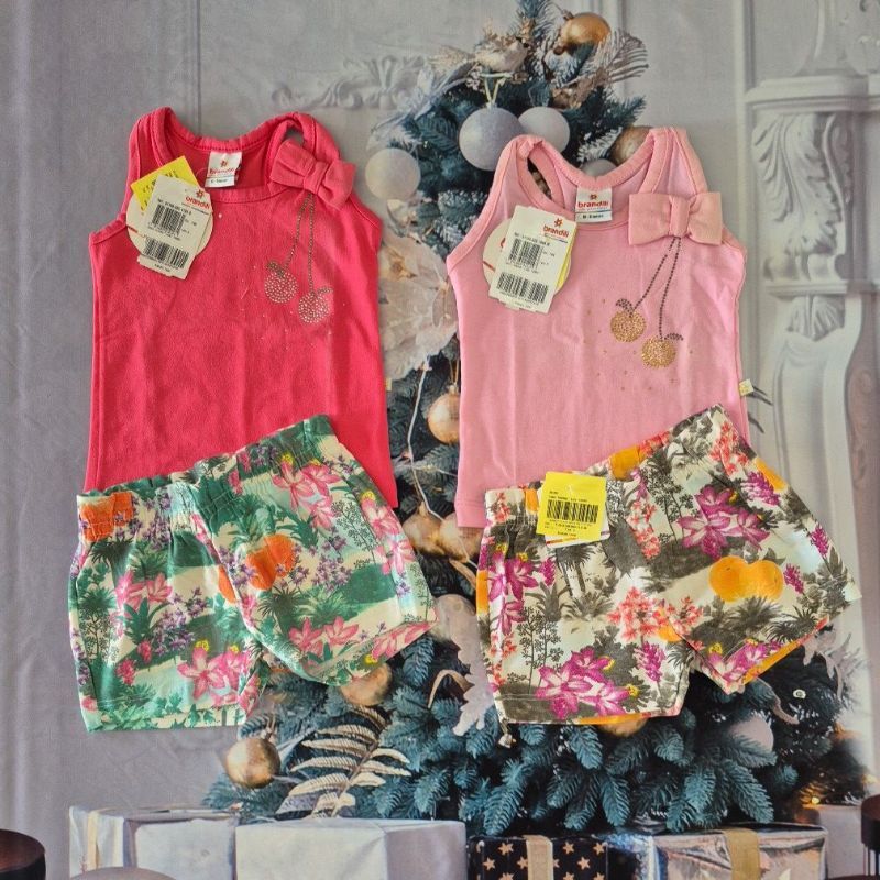 Conjunto Malha Bebê Feminino Blusa Regata e Shorts Estampado - Brandili 31789.009