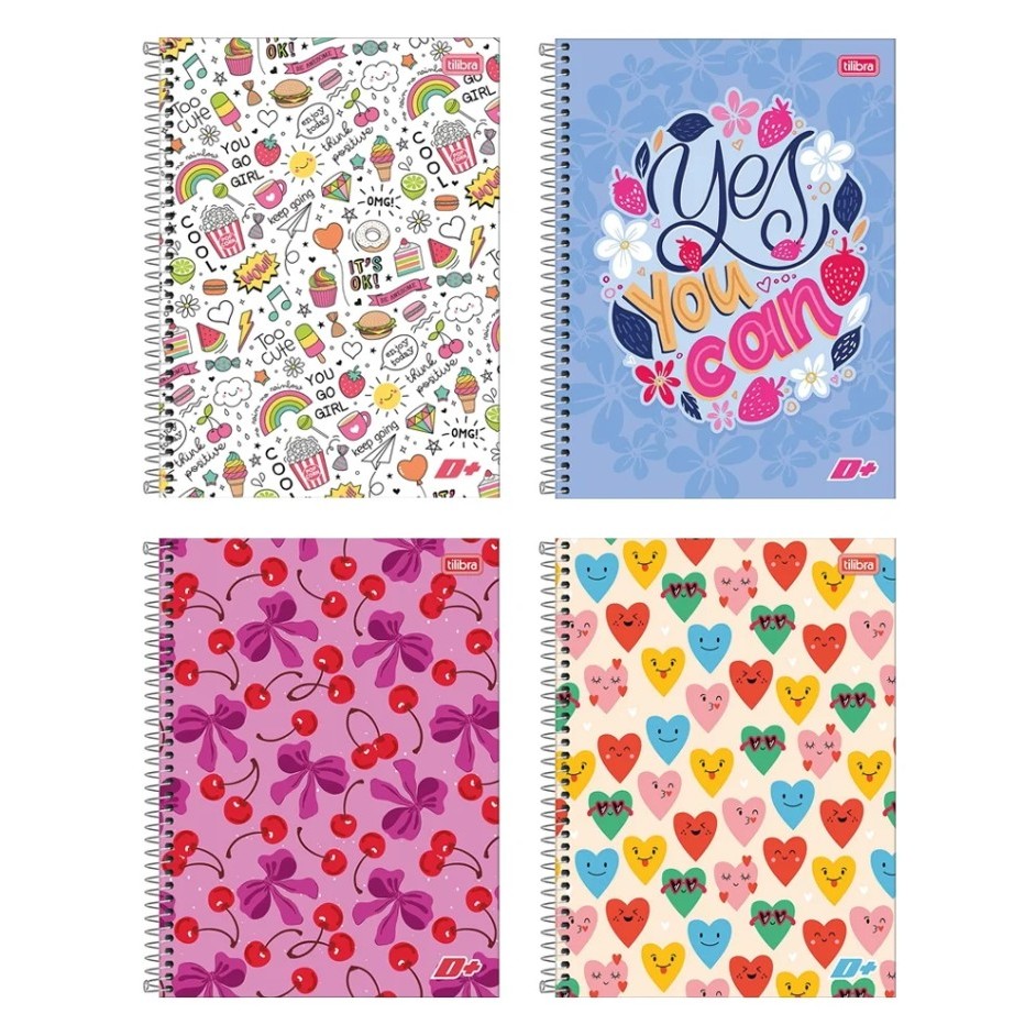 Caderno Espiral Tilibra Colegial - Capa Dura 01 Matéria D+ Feminino 96 Folhas - Embalagem com 4 Unidades