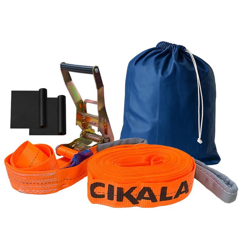 Kit Slackline Laranja 15 M Completo com Catraca Protetores para Equilíbrio Pronto para Uso