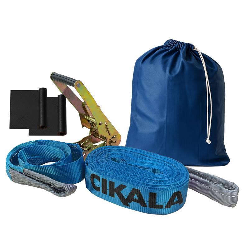 Kit Slackline Azul 15 M Completo com Catraca Protetores para Equilíbrio Pronto para Uso
