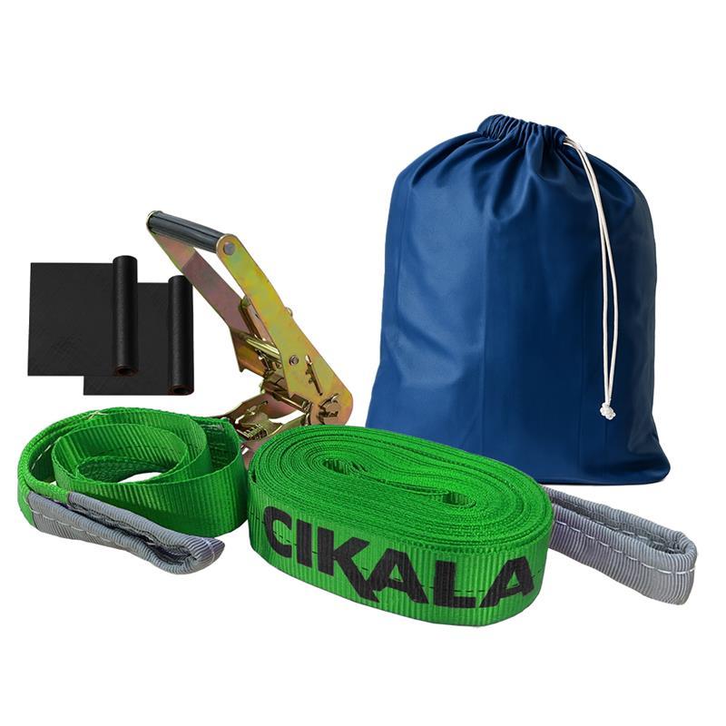 Kit Slackline Verde 15 M Completo com Catraca Protetores para Equilíbrio Pronto para Uso
