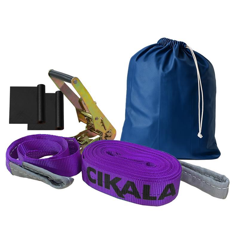 Kit Slackline Roxo 15 M Completo com Catraca Protetores para Equilíbrio Pronto para Uso