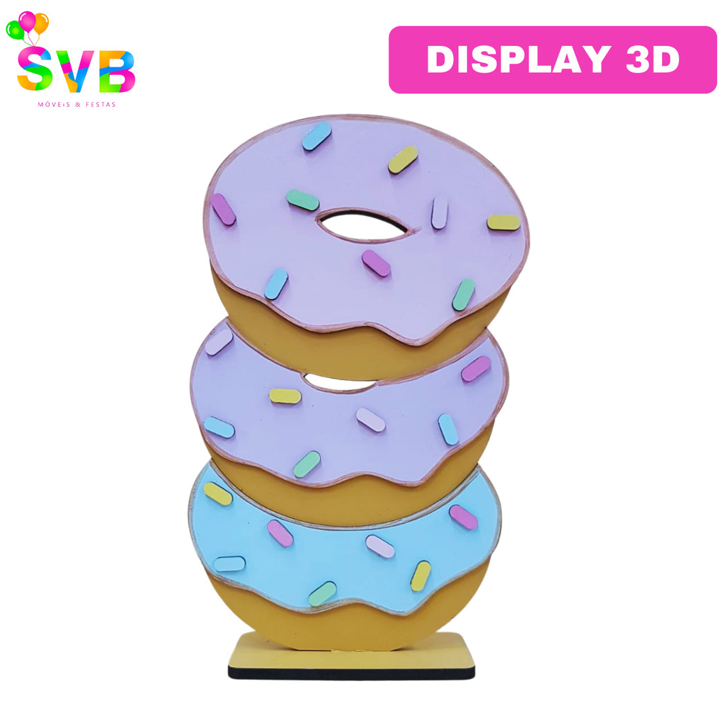 Enfeite Trio Donutss Decoração  Mesa Aniversário Display Festa Centro de Mesa SVB MÓVEIS E FESTAS