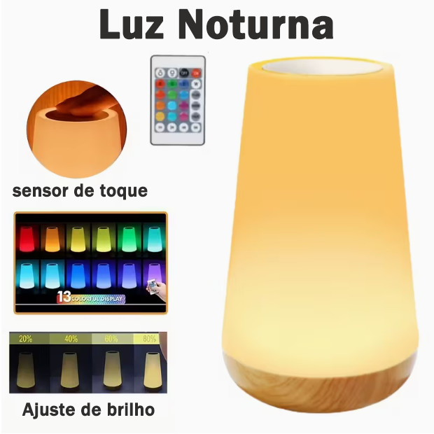 Luz Noturna De Controle Remoto Com Toque De Recarregável Luminária de 13 cores em Oferta na Shopee