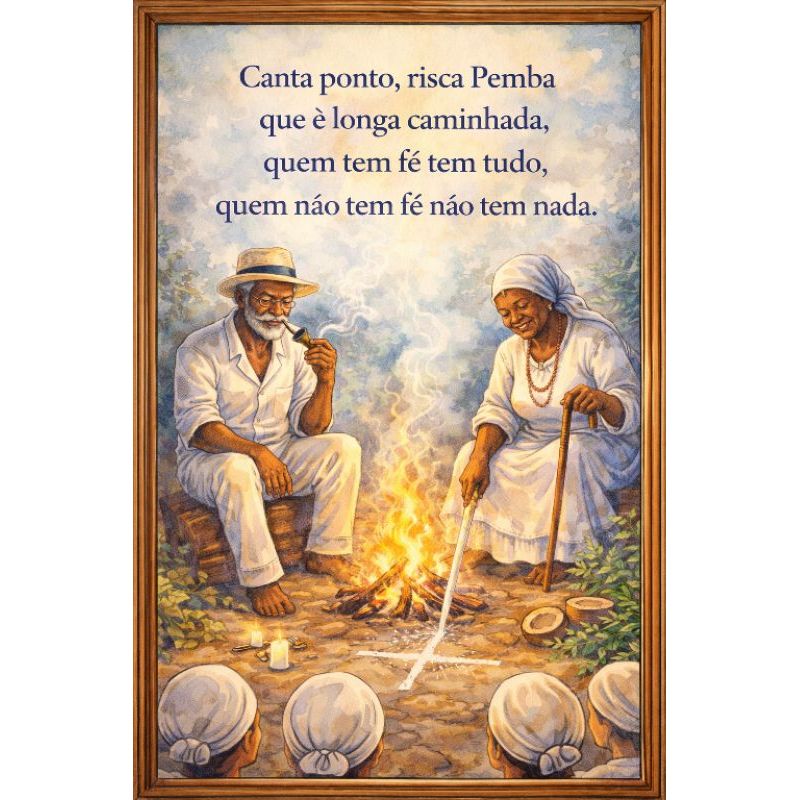 Quadro Ponto Preto Velho, Canta Ponto, Risca Pemba que é longa Caminhada, quem tem fé tem tudo que o tem fé não tem nada