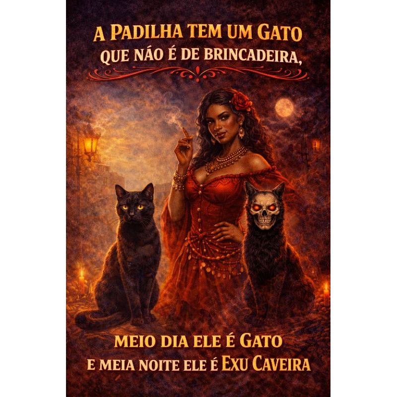 Quadro decorativo Pombagira A Padilha tem um Gato que não é brincadeira, de dia ele é Gato e a noite Exu caveira