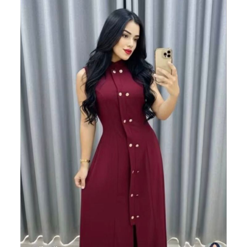Vestido Gola Padre Botões Fenda Marrant Alfaiataria Premium em Oferta na Shopee