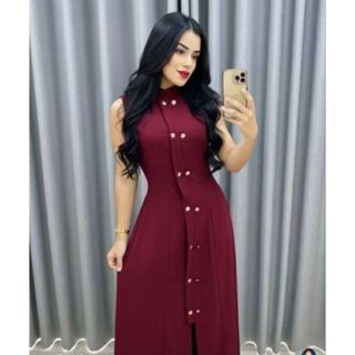 Vestido Gola Padre Botões Fenda Marrant Alfaiataria Premium em Oferta na Shopee
