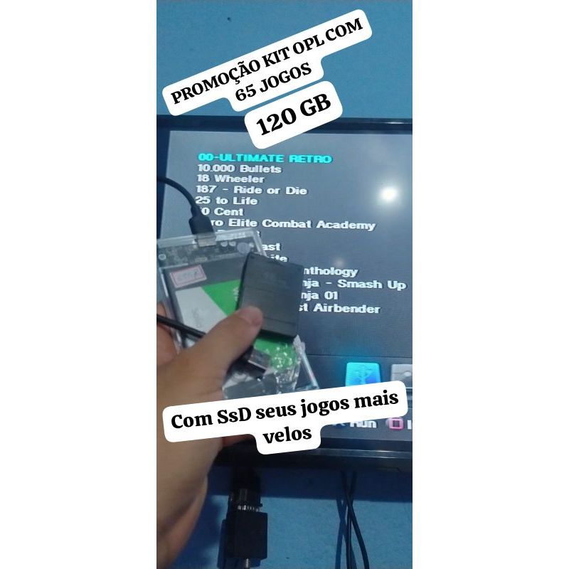 Kit OPL memory card + SSD com 65 jogos