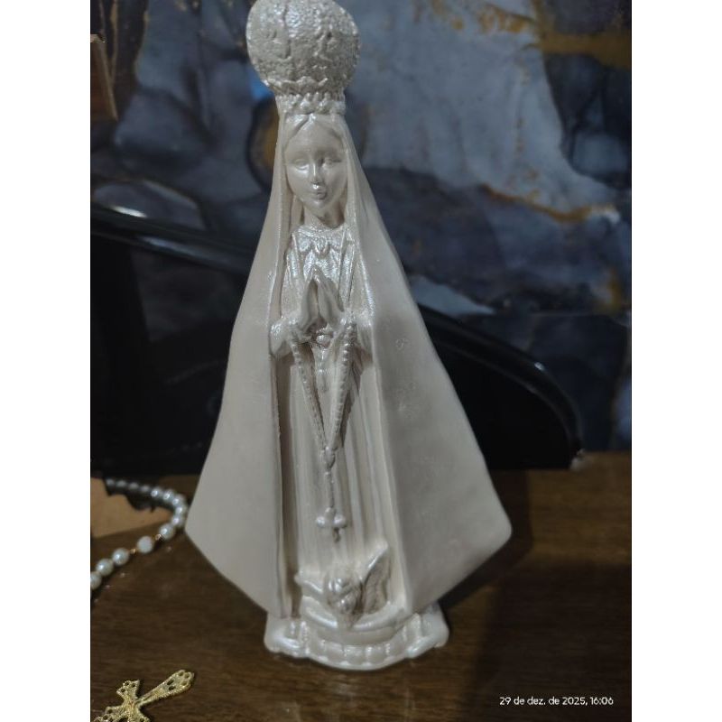 Imagem de Nossa Senhora Aparecida 23cm Gesso Branco Perolado Artesanato Pintura Presente