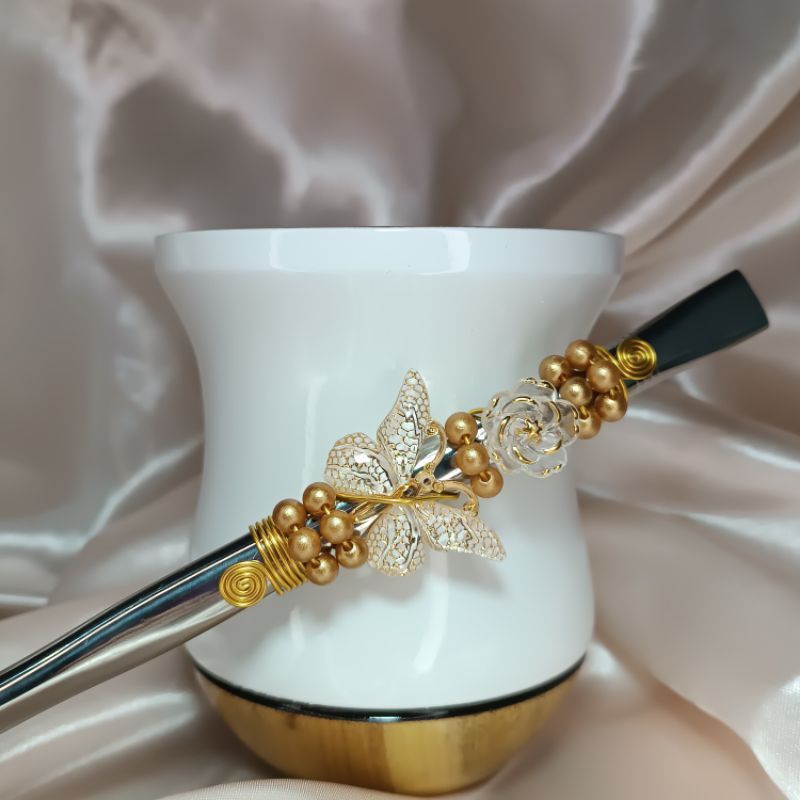 Kit Cuia de Madeira Chimarrão  + Bomba Decorada Aço Inox em Oferta na Shopee