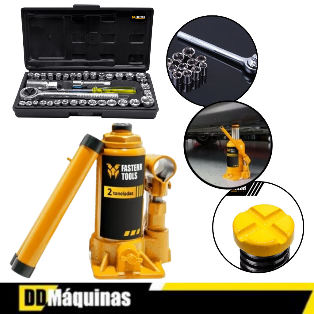 Kit Macaco Hidráulico 2 Toneladas + Jogo de 40 peças - Fasterr em Oferta na Shopee