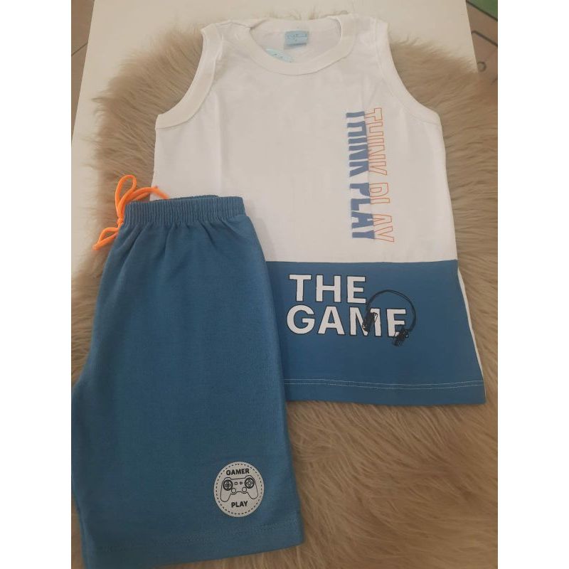 Conjunto Infantil Masculino Camiseta Regata e Bermuda Moletinho