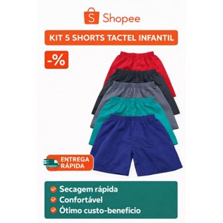 🩳 Kit 05 Shorts Tactel Infantil – 2, 4, 6 e 8 Anos em Oferta na Shopee