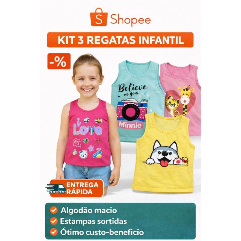 🌸 Regata Infantil Feminina Menina – Kit com 3 Peças