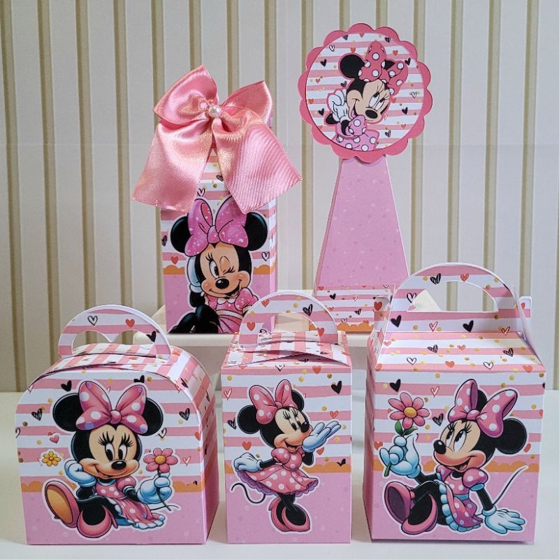 Personalizados Minnie Rosa Desmontada Caixinha Lembrancinha Kit Festa Aniversário Luxo Dourado