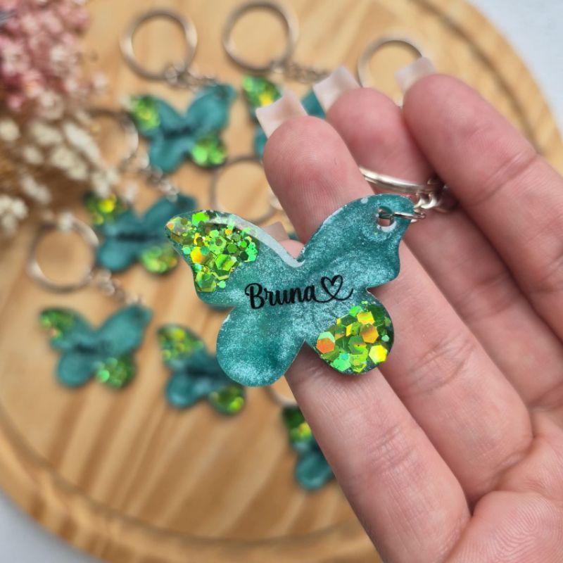 100 Chaveiros Personalizados Borboleta com nome/ Aniversário/ Maternidade/ Lembrancinhas