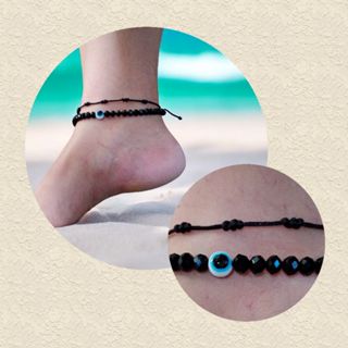 Tornozeleira  praiana olho grego e 7nós regulável kit/feminino e masculino/moda praia em Oferta na Shopee