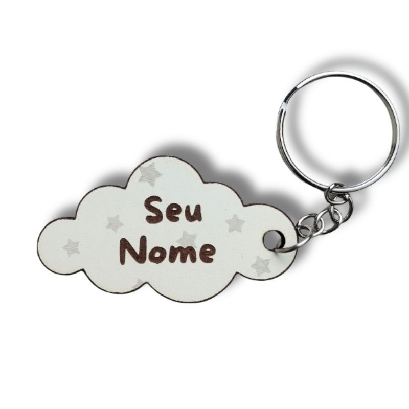 Chaveiro Nuvem Personalizado em MDF | Nome Gravado a Laser | Lembrancinha Chá de Bebê e Aniversário Infantil