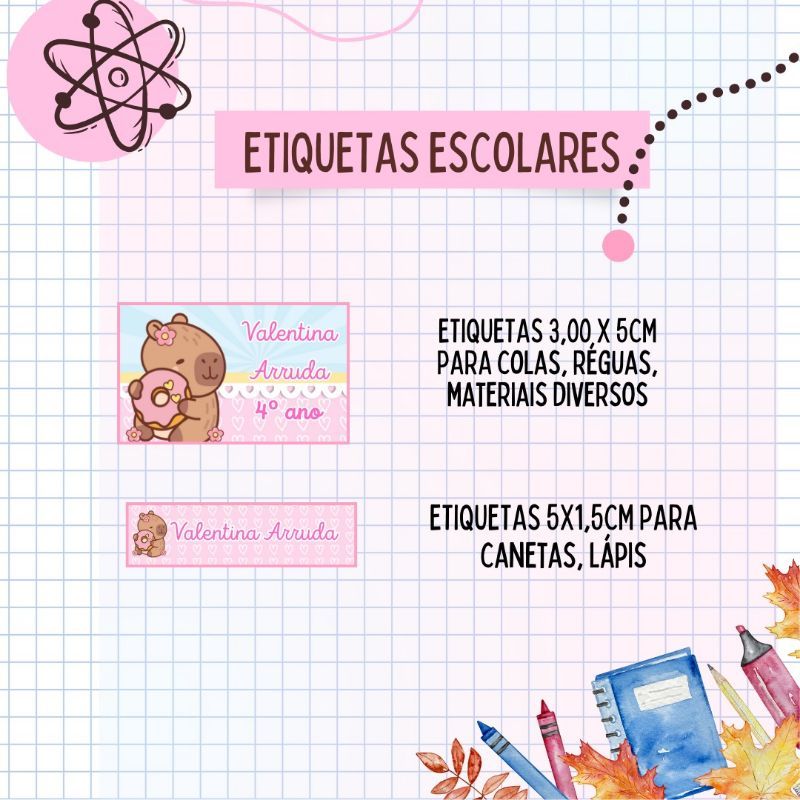 Kit 130 Etiquetas Escolares Personalizadas| Nome e Turma | Volta às Aulas | capivara em Oferta na Shopee