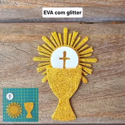 10, 20 ou 30 Kits apliques cálice + raio de luz + hóstia, primeira comunhão/eucaristia EVA glitter