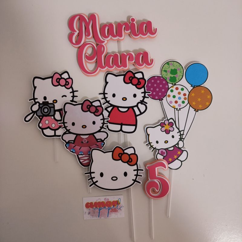 Topo Topper Hello Kitty Personalizado Festa Aniversário Mesversario em Oferta na Shopee