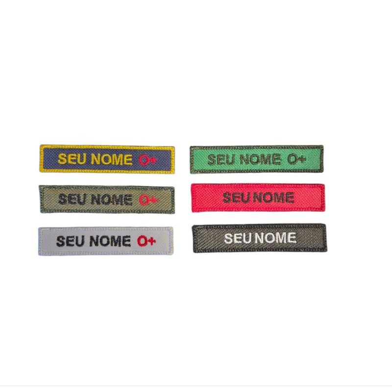 Tarja Tarjeta QRA Patch Bordado Sutache Biriba Tag de Identificação Com Nome e Tipo Sanguíneo 8x2 cm ou 10x2,5 cm