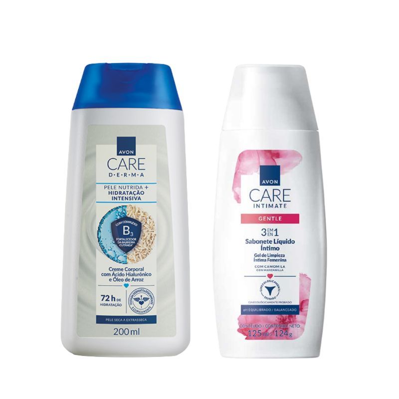 Kit Avon Care Sabonete Intimo Gentle 125ml + Hidratante Derma Pele Nutrida Hidratação Intensiva Creme Corporal 200ml