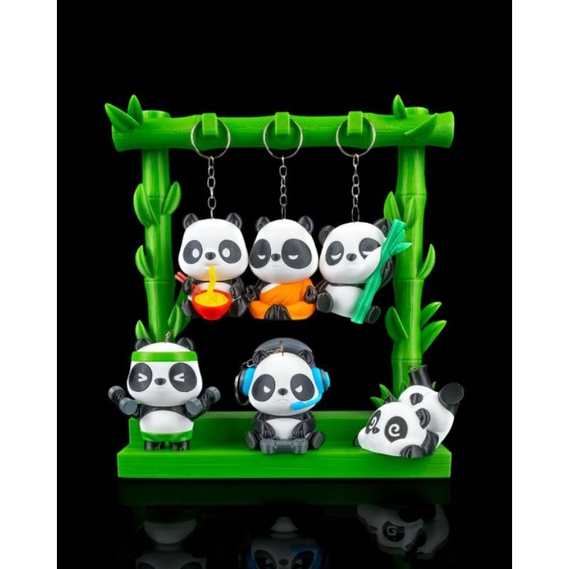 🐼✨ Kit Colecionável – 6 Chaveiros de Pandas + Suporte | Impressão 3D