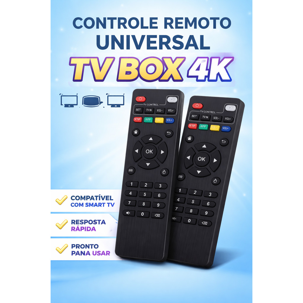 Controle Remoto Para TV Box 4K Universal Smart Com Botões Inteligentes Aparelho Completo Compatível em Oferta na Shopee