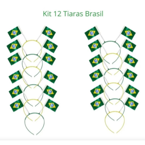 Kit 12 Tiara Bandeirinha Brasil Copa Festa Torcida